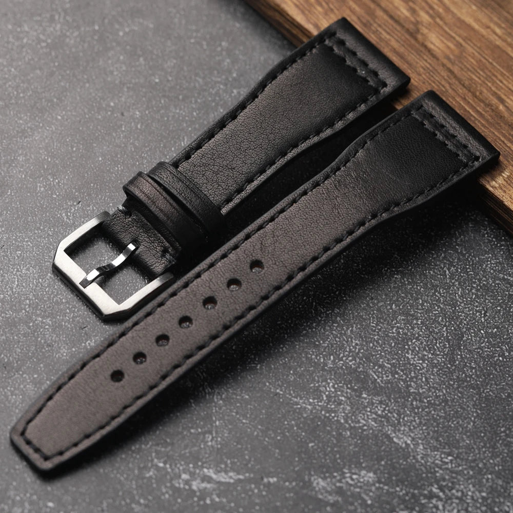 Cinturino in pelle di vacchetta con testa di pilota fatto a mano, braccialetto da uomo marrone nero 20 mm 22 mm 21 mm, cinturino per orologio in vera pelle stile vintage