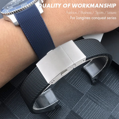 Bracelet de montre en caoutchouc et Silicone, 21mm 20mm 19mm, pour Longines Conquest HydroConquest L3, boucle pliante, noir, étanche