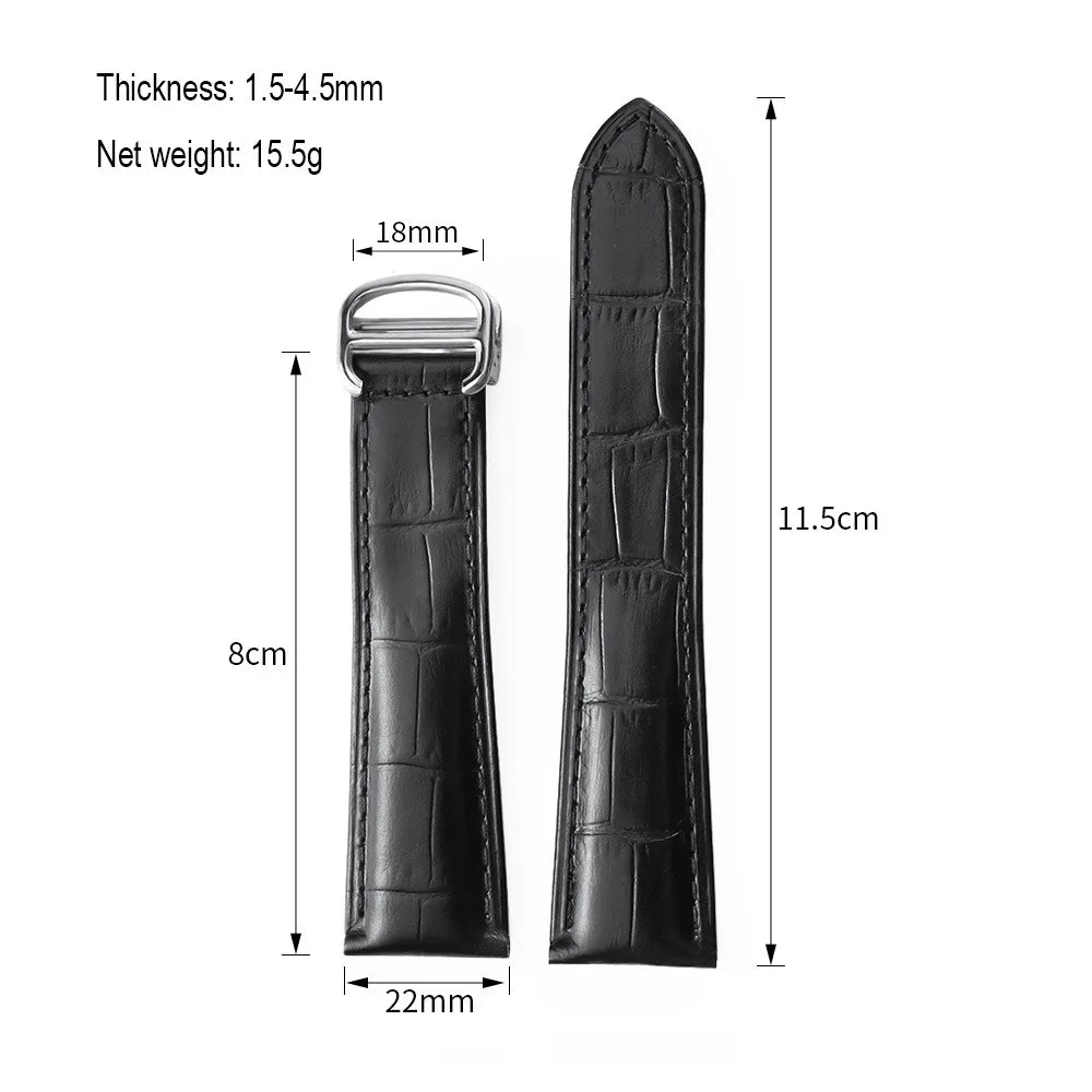 New Crocodile Pattern Watch Strap 18mm 20mm 22mm Genuine Leather Folding Buckle Watchband for Omega for Cartier Tank Solo