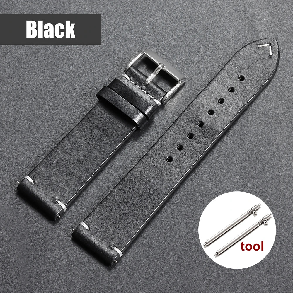 Bracelet de montre en cuir huilé vintage 18 mm 20 mm 22 mm 19 mm 21 mm 24 mm, sangle en cuir de vachette à couture universelle pour Seiko pour Omega