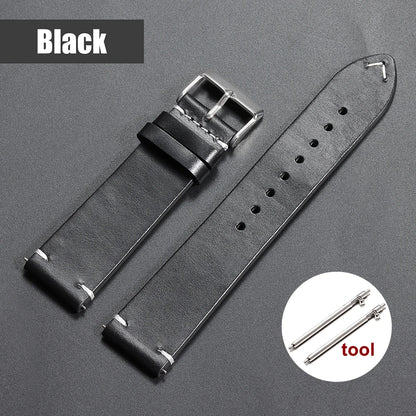 Bracelet de montre en cuir huilé vintage 18 mm 20 mm 22 mm 19 mm 21 mm 24 mm, sangle en cuir de vachette à couture universelle pour Seiko pour Omega