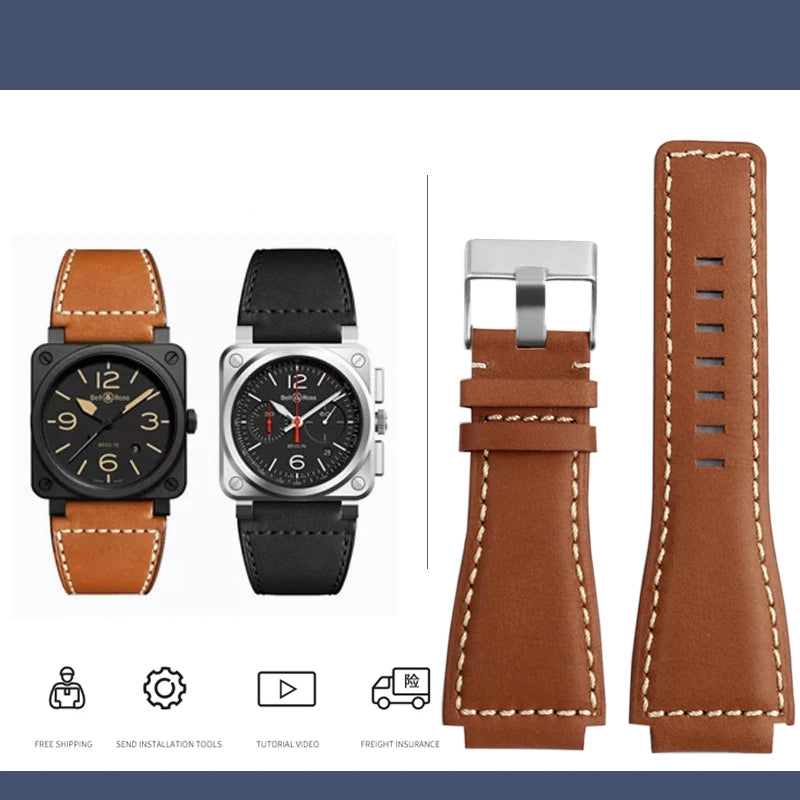 Cinturino in vera pelle da uomo, accessori speciali per orologi, cinturino da 24 mm, serie BELL ROSS BR01 BR03