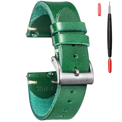 HEMSUT Men's Leather Watch Straps, Italian Buttero Handmade Watchband, Quick Release 18mm 20mm 22mm Vintage Round Replacement