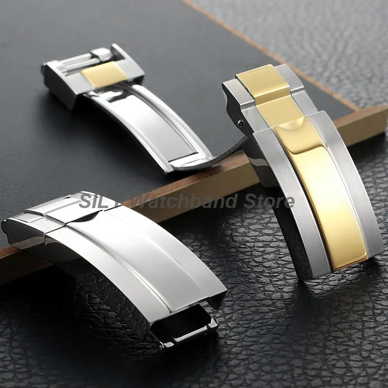 For Rolex Submariner Oysterflex Daytona GMT 9mm 16mm Stainless Steel Double Security Folding Watch Buckle Clasps Solid Watch Button