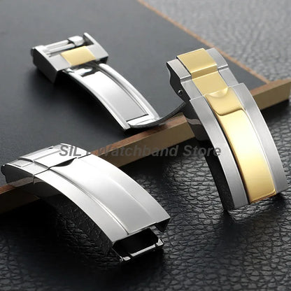 For Rolex Submariner Oysterflex Daytona GMT 9mm 16mm Stainless Steel Double Security Folding Watch Buckle Clasps Solid Watch Button