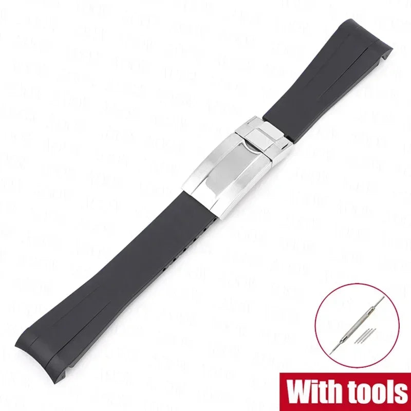 Curved Rubber Watch Strap for Omega x Swatch MoonSwatch, 20mm Folding Clasp for Men and Women, TPU Replacement Band for Rolex Submariner