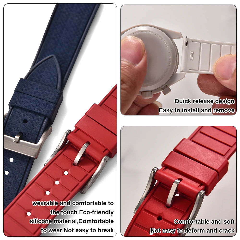 20MM 22MM supprime des bracelets de montre en caoutchouc fluoroélastomère/FKM mosaïque pour hommes femmes-bracelet de Sport étanche de remplacement à dégagement rapide