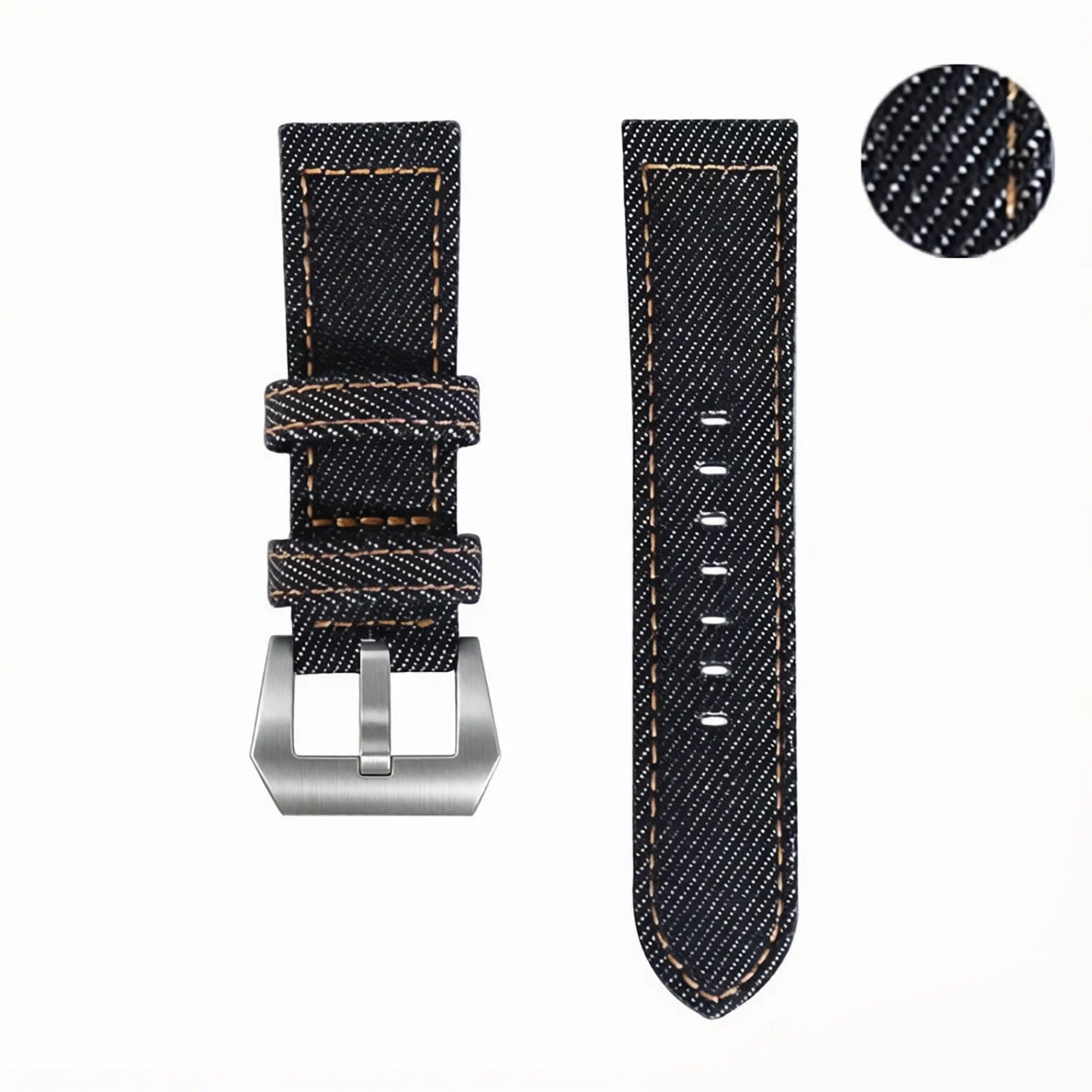 Bracelet de montre en Denim pour hommes, 24mm, noir, vintage, en toile, en coton, avec boucle