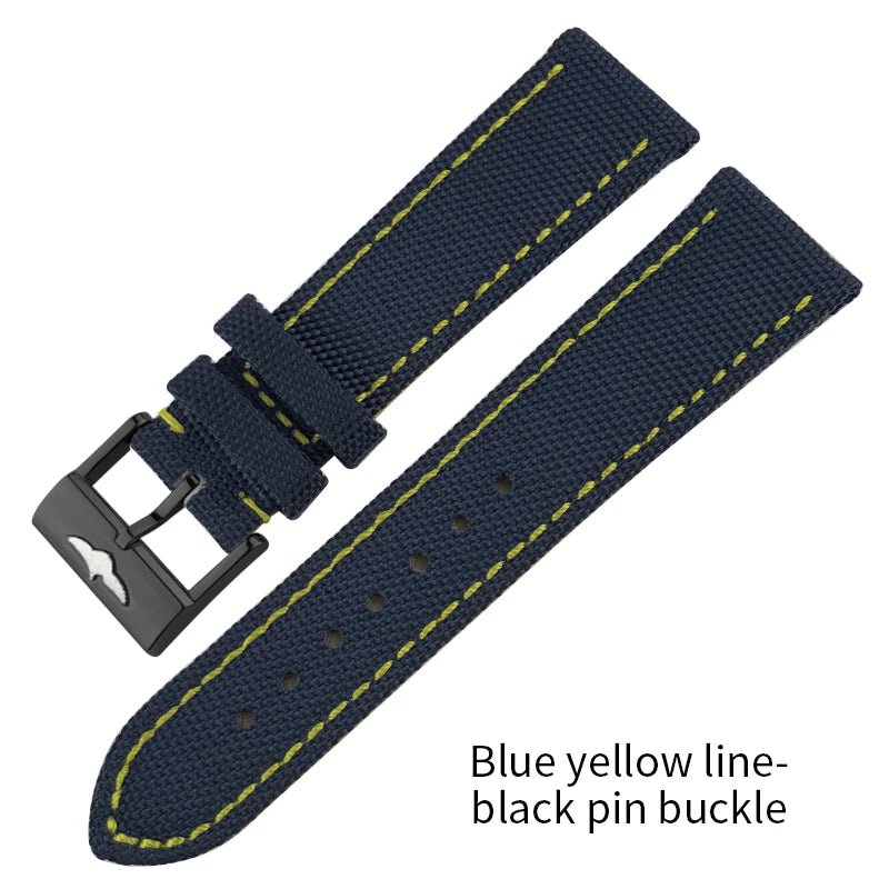 Bracelet de montre en cuir et nylon épais de qualité, 21mm 22mm, pour Breitling Avenger CHRONOMAT NAVITIMER SUPEROCEAN, bracelet de montre à fond jaune