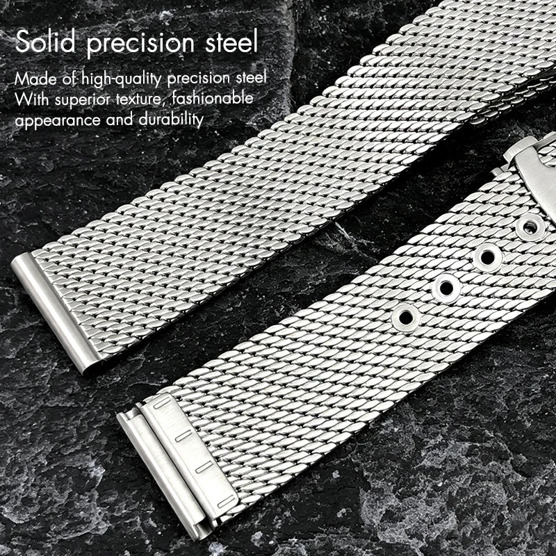 Premium Stainless Steel Milanese Watch Strap for Omega Seamaster Aqua Terra Speedmaster 19/20mm, Double Safety Clasp Replacement Band