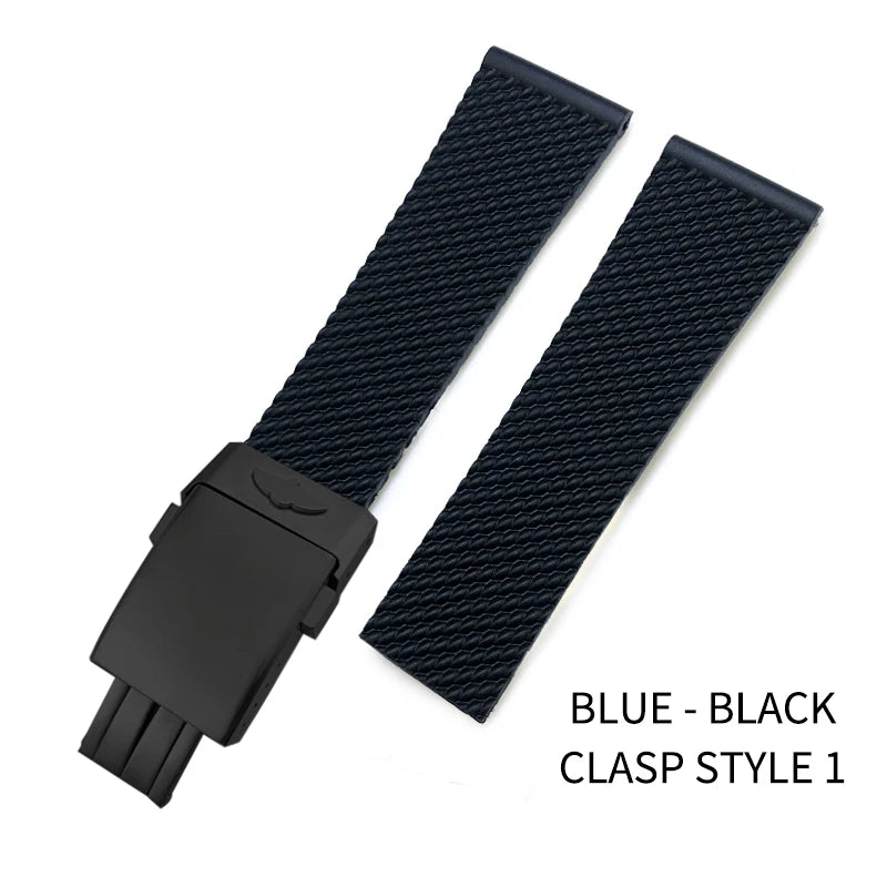 Cinturino in gomma intrecciata, cinturino morbido in silicone, 20mm, 21mm, 22mm, 23mm, 24mm, per orologio Breitling AVENGER NAVITIMER NAVITIMER, nero e blu