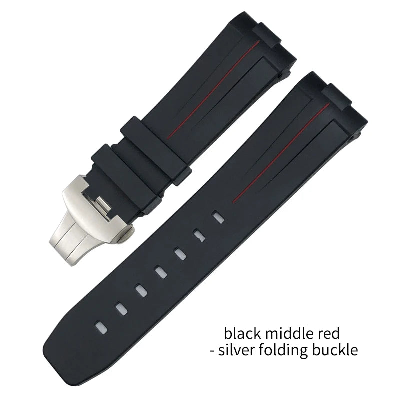 Bracelet de montre en caoutchouc et Silicone 24mm, extrémité incurvée pour PANERAI, boucle pliante, noir, vert, Orange, Bracelets de plongée, outils gratuits