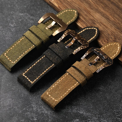 Bracelet de montre en toile bronze fait main pour homme, bracelet de style vintage, martelé, structuré, épais, noir, vert, 20mm, 22mm, 24mm, 26mm