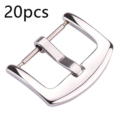 Boucles de bracelet de montre en métal, fermoirs en acier inoxydable, argent, noir, or, accessoires, vente en gros, 18mm, 20mm, 22mm, 24mm, 20 pièces