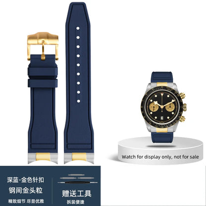 FKM – Cinturino in gomma 316L, maglia terminale curva in acciaio inossidabile 20/21/22mm per Tudor Black Bay M79363 M7939G1, adattatore in metallo, connettore 41mm