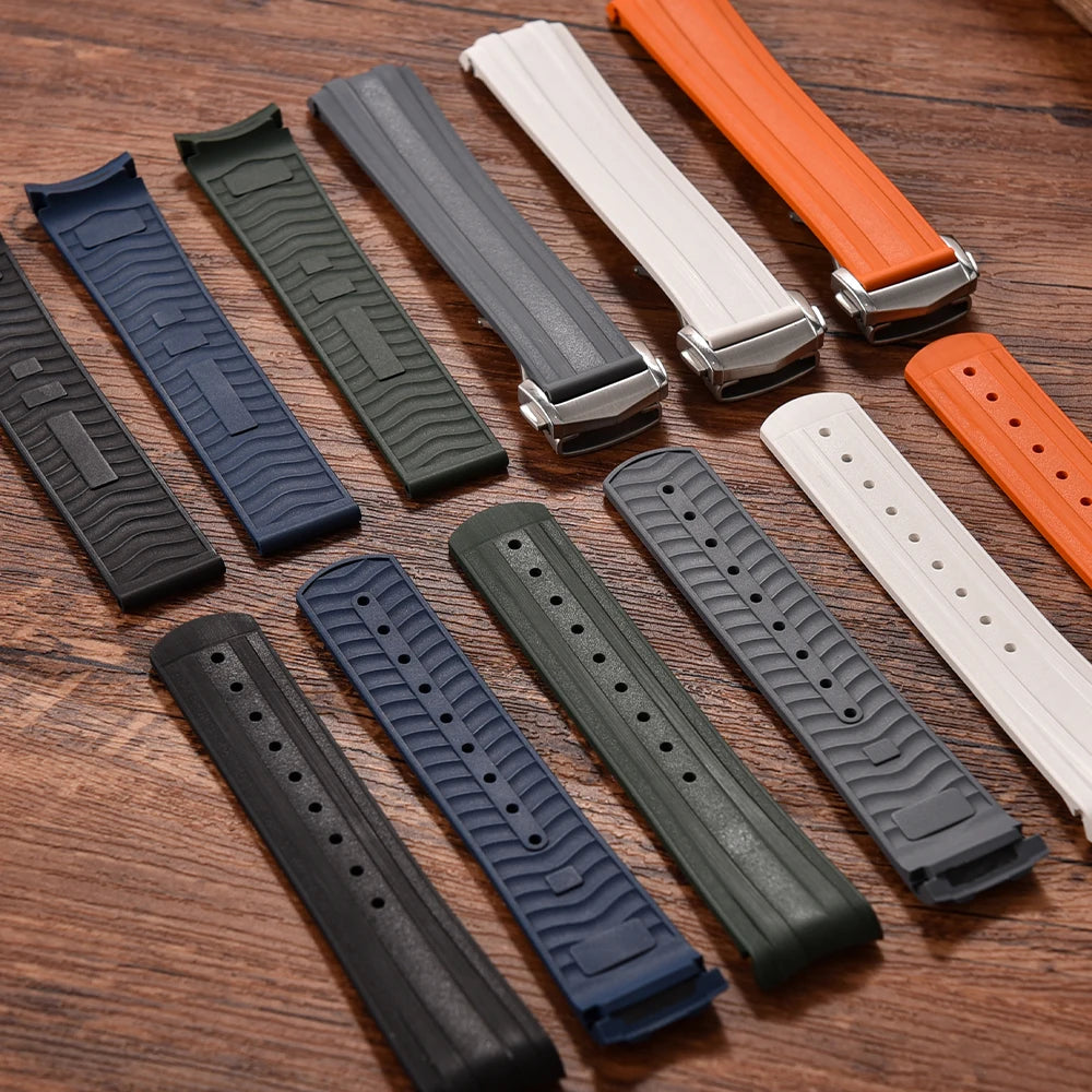 OZE Premium Rubber Fast Watch Strap - Curved End - Deployment Clasp