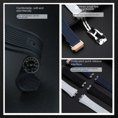 Cinturino per orologio Hublot Big Bang da uomo, cinturino in gomma fluorurata, giunto in acciaio inossidabile, a sgancio rapido, 411, 411, 421