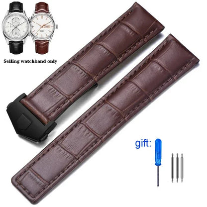 19mm 20mm 22mm Genuine Leather Strap for Tag Heuer Carrera Monaco Watch Black Brown Watchband Bracelet