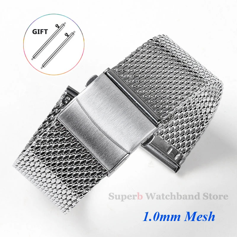 Bracelet de montre en acier inoxydable tissé milanais, bracelet de montre, Rolex, Omega, IWC, 18mm, 20mm, 22mm, 1.0mm, 0.6mm, haute qualité