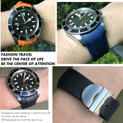 Каучуковый ремешок для часов, 20 мм 22 мм, для Tudor Black Bay PELAGOS, высокое качество, черный, синий, красный, силикон, раскладывающаяся застежка