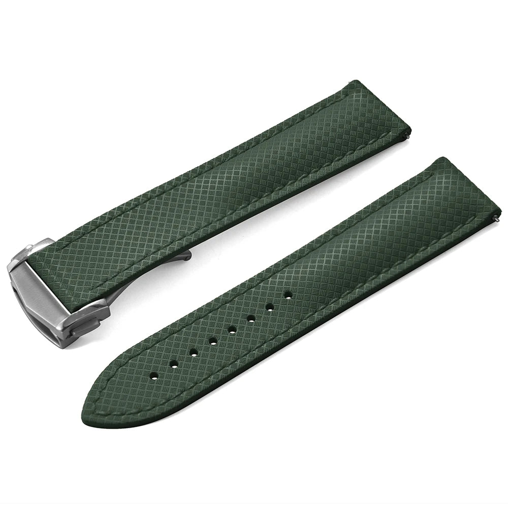 Cinturino per orologio in gomma FKM testurizzata per d-elug, fibbia deployante Premium a sgancio rapido, impermeabile, flessibile, 20mm 22mm