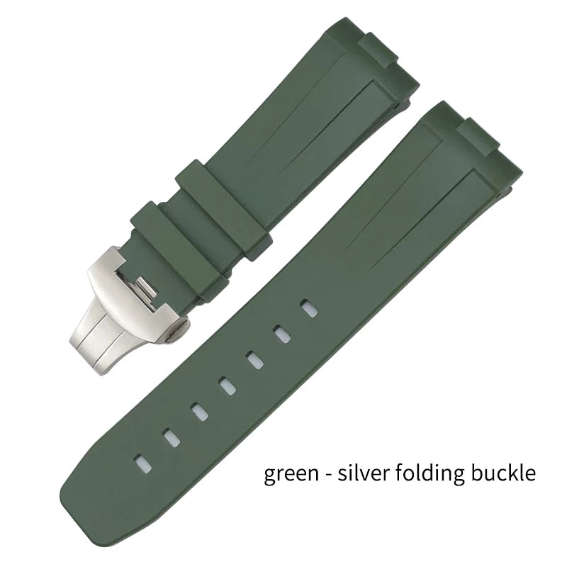 Bracelet de montre en caoutchouc et Silicone 24mm, extrémité incurvée pour PANERAI, boucle pliante, noir, vert, Orange, Bracelets de plongée, outils gratuits