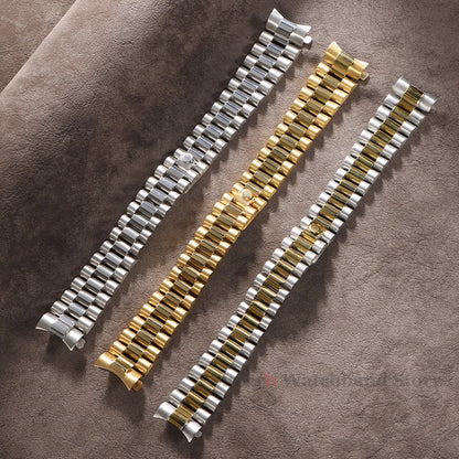 Bracelet en métal massif de 20mm pour bracelet en acier inoxydable à extrémité incurvée Rolex pour boucle présidentielle Oyster pour hommes argent or