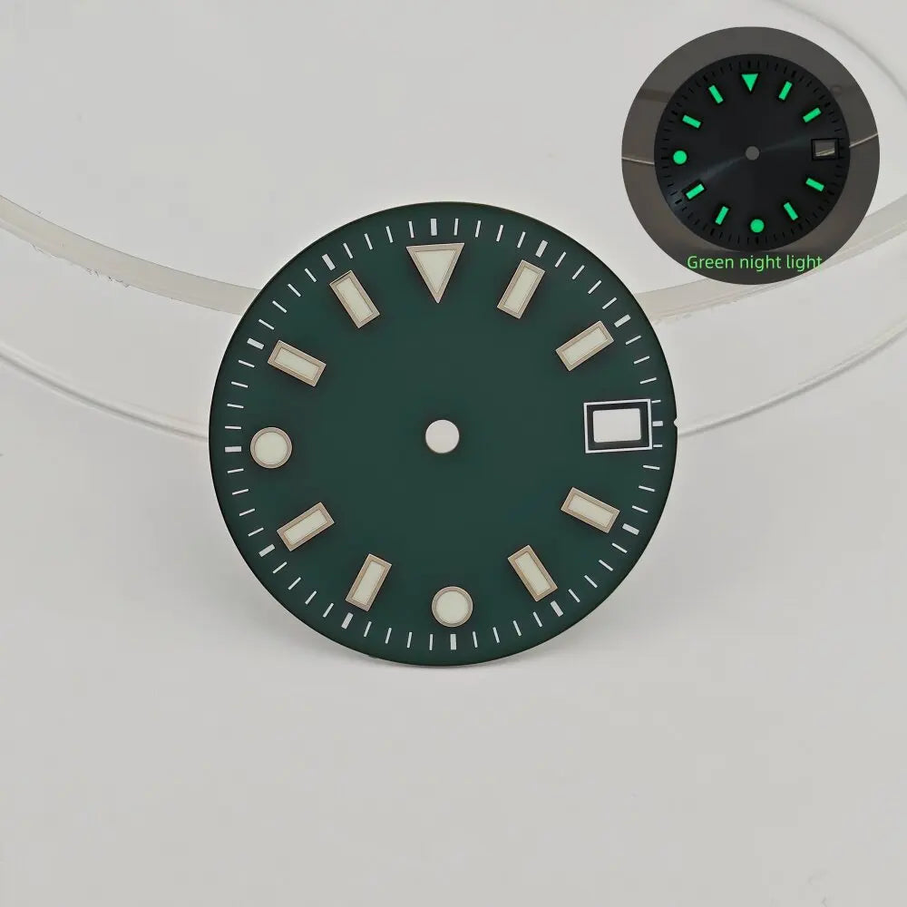 28.5mm watch dials for NH35/NH36 movements with green luminous dials for watch replacement parts no logo