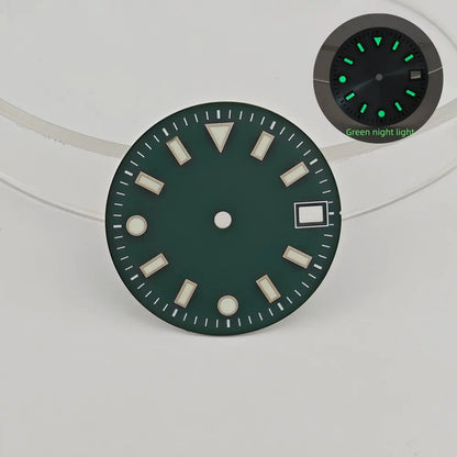 28.5mm watch dials for NH35/NH36 movements with green luminous dials for watch replacement parts no logo