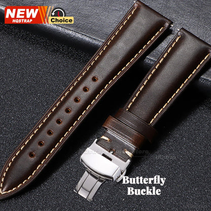 Bracelet de montre vintage en cuir huilé avec boucle papillon 18mm 19mm 20mm 21mm 22mm pour homme et femme, fermoir à ardillon
