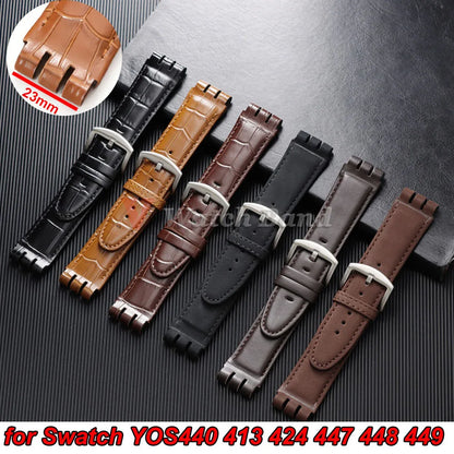 Genuine Leather Watch Strap for Swatch, 23mm, YOS440 413 424 440 447 448 449, Men's Sport Bracelet, Watch Accessories
