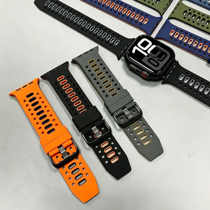 Cinturino sportivo in silicone traspirante per Apple Watch Ultra 2 3, bracciale iWatch da uomo, 49 mm, serie 11 10 46 mm/9 8 7 SE 6 5 44 mm/45 mm
