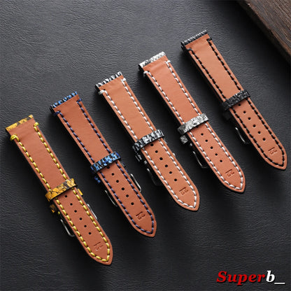 Bracelet en cuir véritable fait à la main pour hommes, pour Seiko, motif peau de serpent et de requin gaufré, bracelet de montre vintage en cuir de vache noir, 18mm, 20mm, 22mm