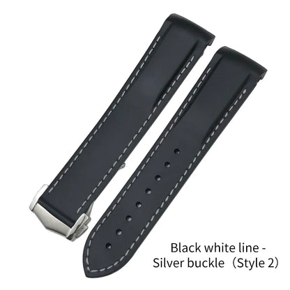 Bracelet de montre incurvé en caoutchouc, bracelet en silicone, Omega Seam84300, AT150, Speedmaster 8900, Planet Ocean, 18mm, 19mm, 20mm, 21mm, 22mm