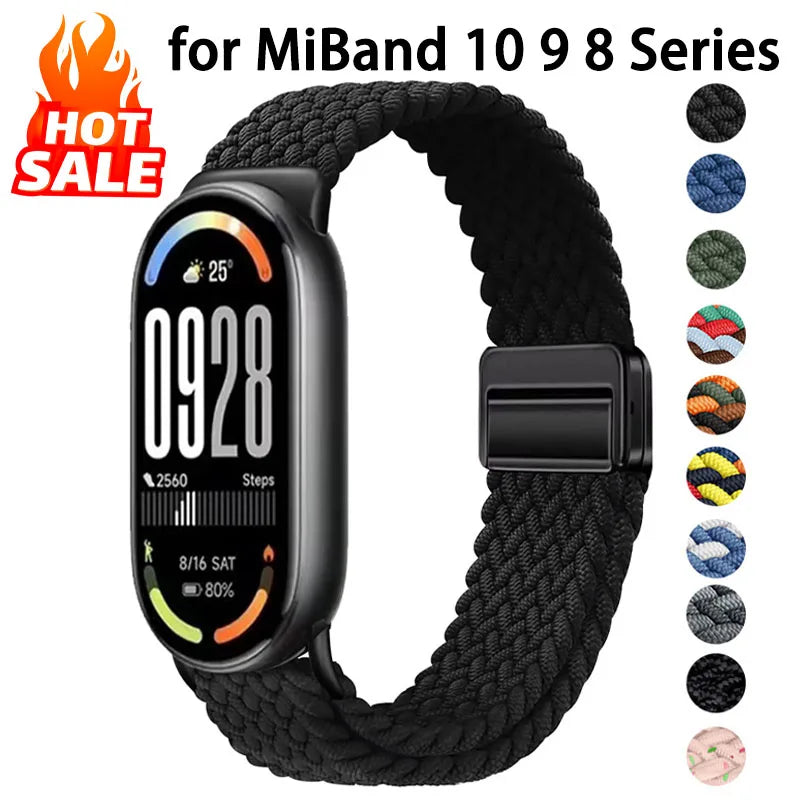 Bracelet magnétique pour Xiaomi Mi Band 10 9 8 Accessoires Bracelet en boucle tressée respirant Pulseira Correas Xiaomi Smart band 10 9 8