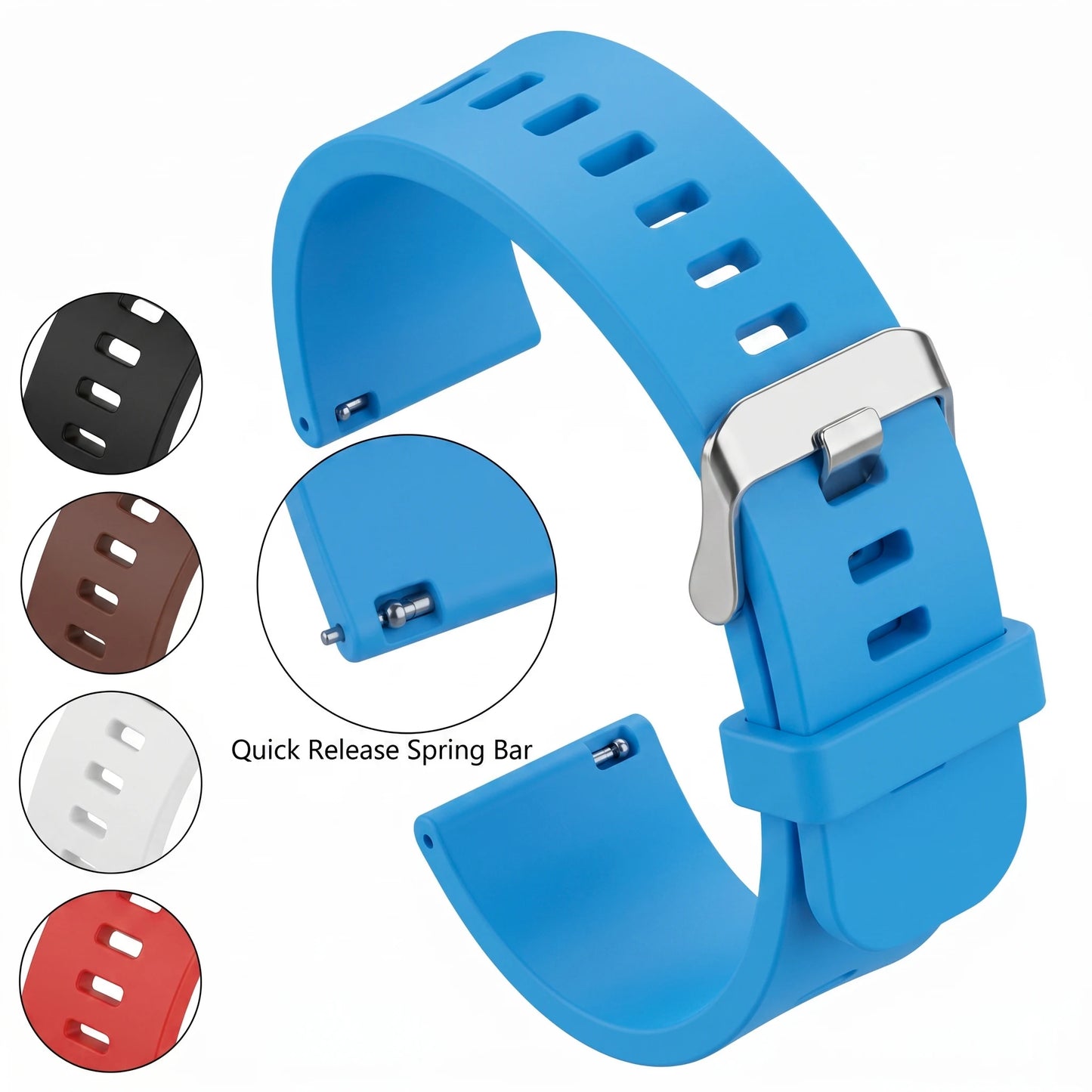 HENGRC 5 Colors Silicone Rubber Watch Band 18mm 20mm 22mm Women Men Watch Strap Waterproof Sports Watch Belt Polished Buckle