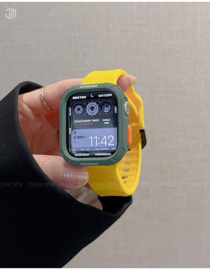 Liquid Silicone Strap + TPU Case for iWatch 10 9 8 SE 7 6 for Apple Watch 42MM 46MM 49MM