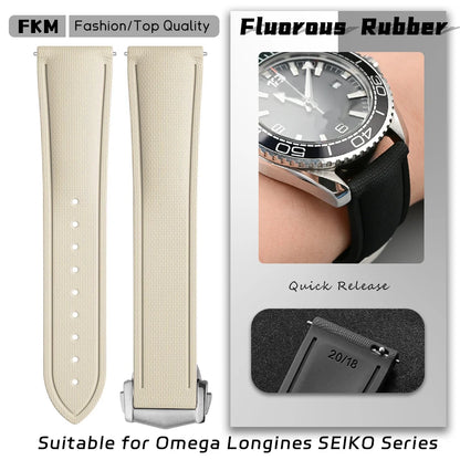 Quick Release FKM Fluoro Rubber Watch Strap for Omega Seamaster AT150 Breitling Seiko 5 Longines Oris 20mm 21mm 22mm