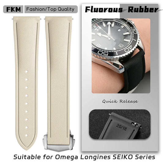 Cinturino per orologio in gomma fluorurata FKM a sgancio rapido, per Omega Seamaster AT150 Breitling Seiko 5 Longines Oris 20mm 21mm 22mm