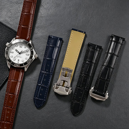 Bracelet en cuir d'origine pour montre Omega Speed Seamaster, 19mm, 20mm, 21mm, 22mm, fermoir déployant, bracelet en cuir à dégagement rapide en bambou pour hommes