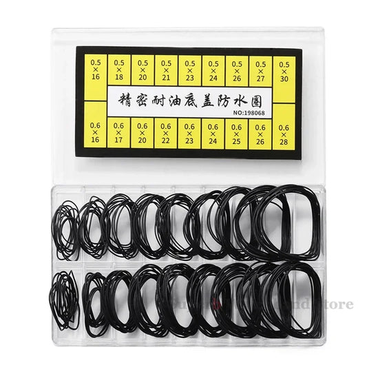 1 boîte d'outils de réparation de montre joint torique en caoutchouc étanche joint torique pour horloger épaisseur 0.5mm/0.6mm boîtier arrière de montre