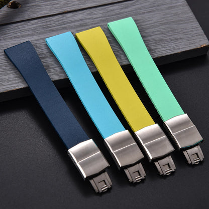 New CTS Fluororubber FKM Watch Straps 16mm 18mm 19mm 20mm 21mm 22mm Cut-to-Size Quick Release Butterfly Silver Buckle Watch Straps