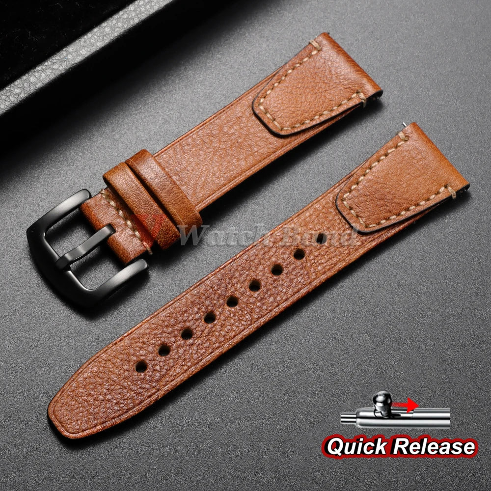 Bracelet de montre en cuir de vache véritable vintage 18mm 20mm 22mm, à dégagement rapide, universel, style rétro, pour femmes et hommes