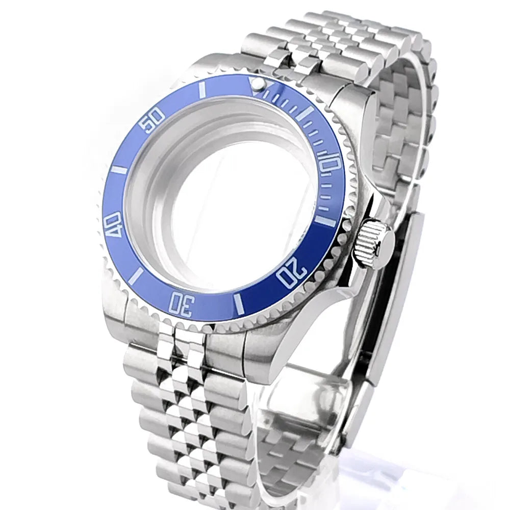 Cassa per orologio secondario in argento di alta qualità, 40,5 mm, adatta per NH-35/36, vetro zaffiro, cassa in metallo, parti e accessori resistenti all'acqua fino a 50 bar