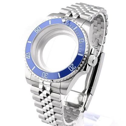 Cassa per orologio secondario in argento di alta qualità, 40,5 mm, adatta per NH-35/36, vetro zaffiro, cassa in metallo, parti e accessori resistenti all'acqua fino a 50 bar