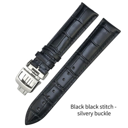 Bracelet de montre en cuir véritable pour Longines Jaeger, bracelet de montre pliable, noir, vert, bleu, 19mm, 20mm, 21mm, 22mm