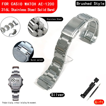 Bracelet de montre solide en acier inoxydable 316L, pour montre Casio AE1200WH, modèle Royale, poli et brossé, bracelet en métal AE1200