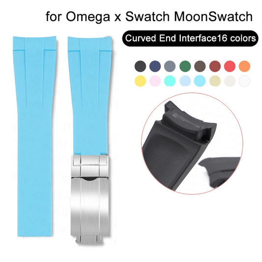 Cinturino per orologio curvo in caucciù per Omega x Swatch MoonSwatch, fibbia deployante da 20 mm per uomo e donna, cinturino di ricambio in TPU per Rolex Submariner