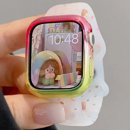 Ensemble de coques dégradées avec bracelet en silicone couleur gelée pour Apple Watch 49mm 45mm 46mm 44mm 41mm 40mm 38mm