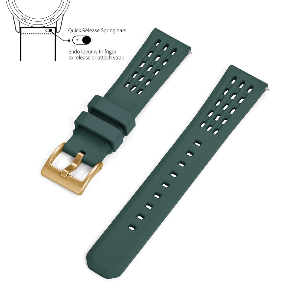 Bracelet de montre en caoutchouc FPM FKM, 20mm 22mm, dégagement rapide, qualité supérieure, conception de Structure poreuse, bracelet de Sport Durable et confortable